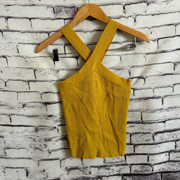 John + Jenn Mustard Ribbed Crossover Tank SZ XS Anthropologie - Picture 2 of 5